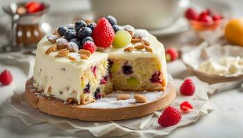 ai generato un' torta con frutti di bosco e crema su superiore foto