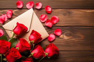 ai generato romantico San Valentino giorno Rose e amore lettera foto
