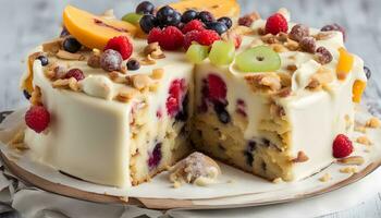 ai generato un' torta con frutta e noccioline su superiore foto