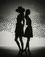 ai generato silhouette di tre donne nel nero e bianca vestiti, studio sparo. ai generativo foto