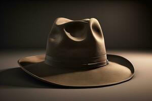 ai generato cowboy cappello su un' di legno tavolo. ai generativo foto