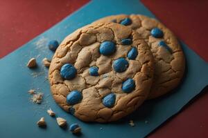 ai generato cioccolato patata fritta biscotti su arancia sfondo. vicino su. selettivo messa a fuoco. ai generativo foto