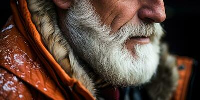 ai generato anziano signore con barba, squisito pelliccia cappotto. ai generativo. foto