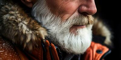 ai generato anziano signore con barba, squisito pelliccia cappotto. ai generativo. foto