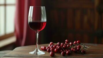 ai generato un' bicchiere di rosso vino su un' tavolo con mirtilli su il superiore foto