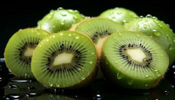 ai generato rinfrescante Kiwi fetta, un' succoso, salutare merenda nel natura tavolozza generato di ai foto