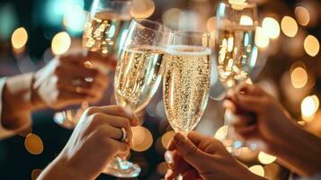 ai generato celebrativo toast nel un' elegante ambientazione, con scintillante bicchieri e un' toccare di fascino foto