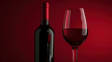 ai generato vicino su di rosso vino bottiglia e un' bicchiere foto