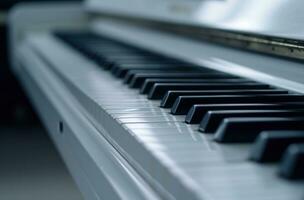 ai generato un' vicino su di un' bianca pianoforte nel un' bianca camera foto