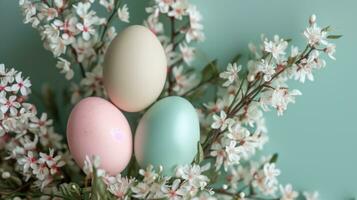 ai generato Pasqua uovo cestino circondare su luminosa rosa sfondo nel lento movimento foto