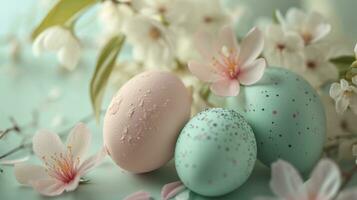 ai generato Pasqua uovo cestino circondare su luminosa rosa sfondo nel lento movimento foto