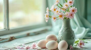 ai generato Pasqua uovo cestino circondare su luminosa rosa sfondo nel lento movimento foto