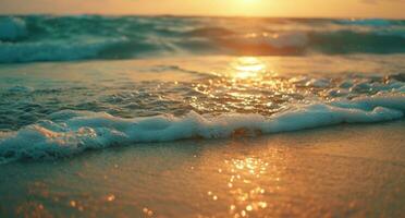 ai generato spiaggia a tramonto azione sfondi foto