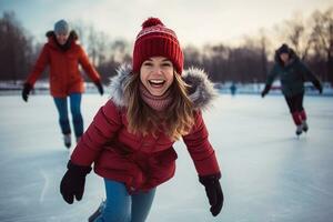 ai generato un' giovane ragazza è isterico e godendo se stessa su ghiaccio pista con sua famiglia foto
