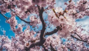 ai generato ciliegia fiori su un' albero nel il primavera foto