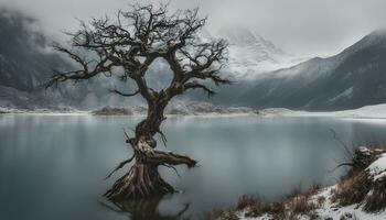 ai generato un' solitario albero sta nel il mezzo di un' lago foto