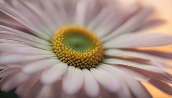 ai generato un' vicino su di un' rosa fiore con un' giallo centro foto