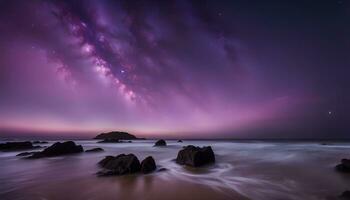 ai generato il latteo modo al di sopra di il oceano a notte foto