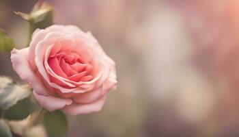 ai generato un' singolo rosa rosa è mostrato nel davanti di un' sfocato sfondo foto