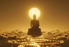 ai generato il sole è splendente su il cielo con un' bellissimo d'oro Budda foto