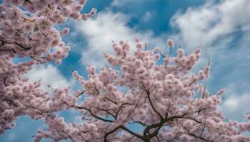 ai generato ciliegia fiori nel il cielo foto