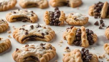 ai generato cioccolato patata fritta biscotti con cioccolato patatine fritte e spruzzatori foto