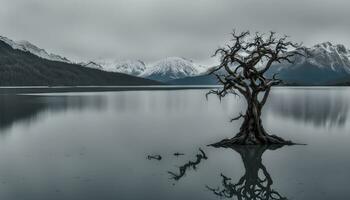 ai generato un' morto albero nel il mezzo di un' lago foto