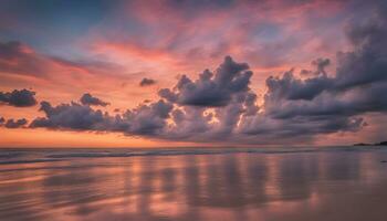 ai generato un' bellissimo tramonto al di sopra di il oceano con nuvole foto