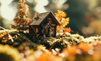 ai generato miniatura di legno Casa foto