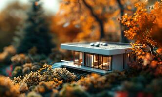 ai generato miniatura Casa su natura sfondo foto