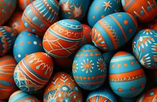 ai generato un' gruppo di Pasqua uova con colorato disegni su loro foto