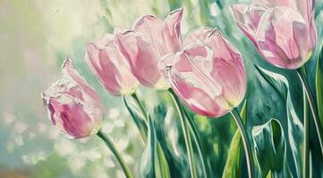 ai generato un olio pittura di rosa tulipani nel un' sfondo foto