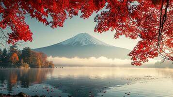 ai generato fuji montagna e lago Kawaguchiko nel autunno stagione, Giappone foto