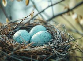 ai generato blu Pasqua uova siamo nel il nido Pasqua foto