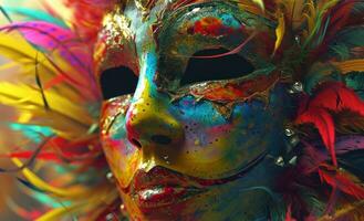 ai generato carnevale maschera con colorato piume foto