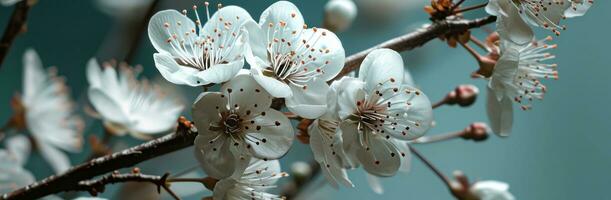 ai generato ciliegia fiori siamo su il ramo foto