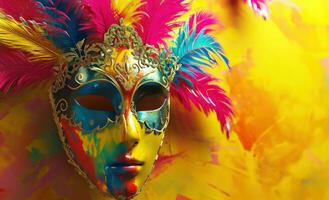 ai generato carnevale maschera con colorato piume foto