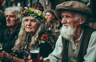 ai generato vecchio persone loro gioventù con festa foto