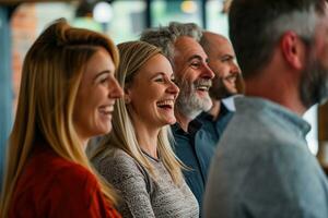 ai generato gruppo di attività commerciale persone avendo un' incontro a creativo ufficio foto