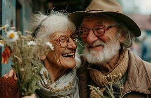 ai generato vecchio persone loro gioventù con festa foto