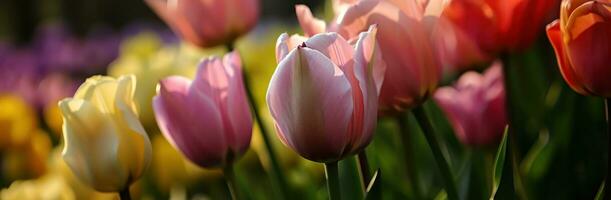 ai generato tulipani, argento oro sfondo con un' buio sfondo foto