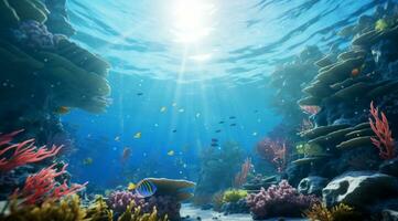 ai generato subacqueo subacqueo oceano prendere il sole immersione tropicale subacqueo foto