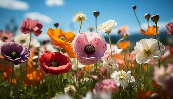 ai generato vivace fiori fioritura, portando bellezza per il prato nel estate generato di ai foto