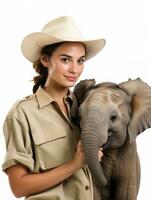 ai generato cura femmina guardiano dello zoo, ai generato foto