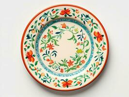 ai generato elegante ceramica piatto modello per cenare e arredamento - ai generato foto