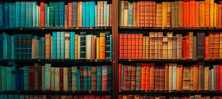 ai generato libri su scaffali biblioteca foto