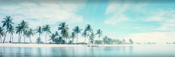 ai generato palma alberi su un' spiaggia vicino un' blu corpo di acqua foto