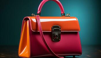 ai generato alla moda donne trasporto elegante pelle spalla borse nel vivace colori generato di ai foto
