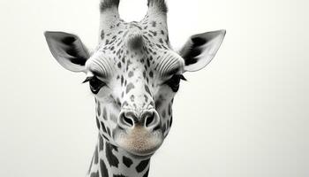 ai generato carino giraffa guardare a telecamera, su bianca sfondo generato di ai foto