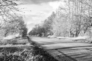 bella strada asfaltata vuota in campagna su sfondo colorato foto